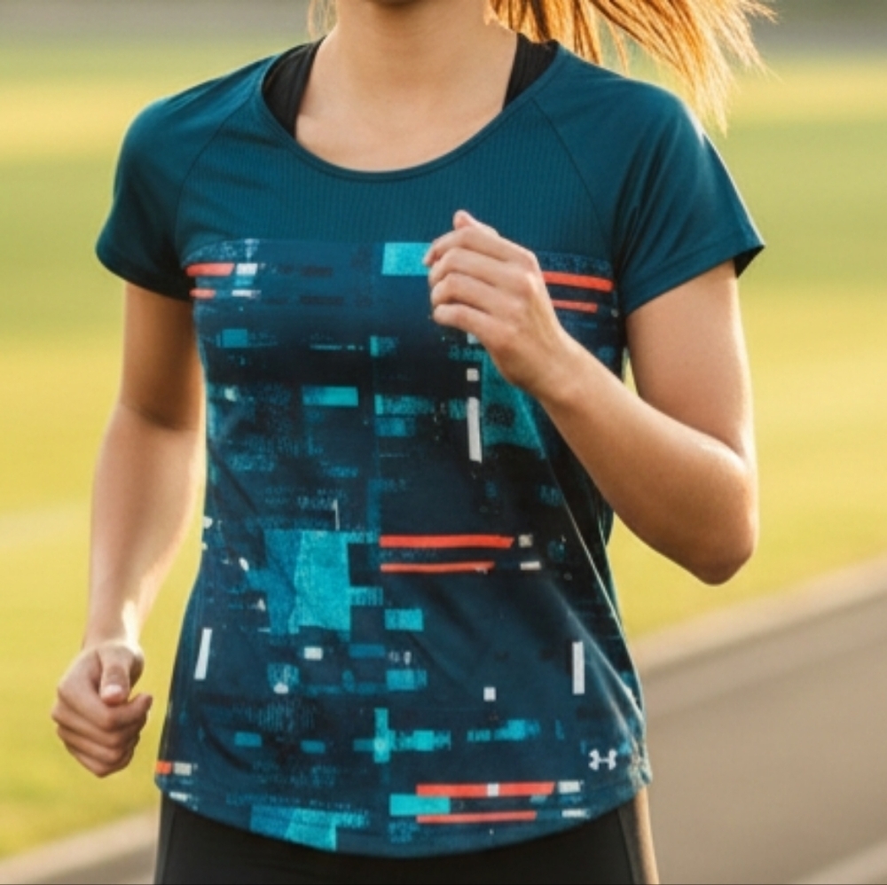 4/20$ ➡️ Under Armour Blue and Red Patterned Tee